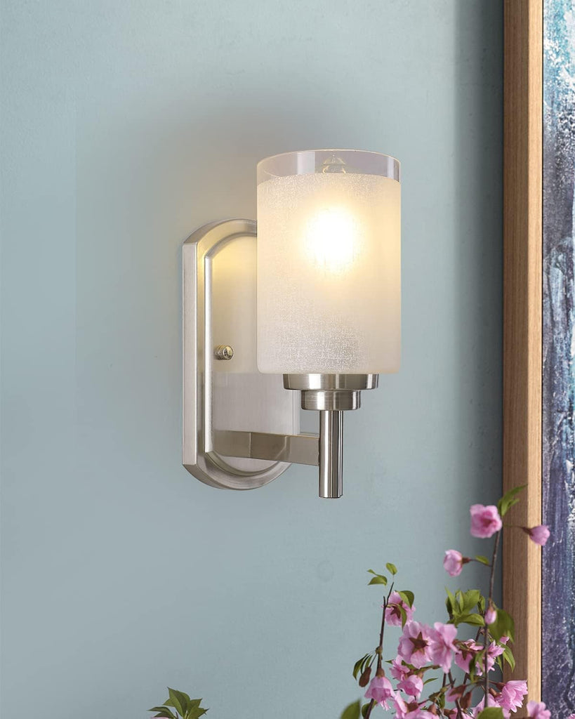Sconces Wall Lighting Set of Two, Bathrooom Glass Vanity Light | Brushed Nickel Finish, 2 Pack, Frosted Glass Shade