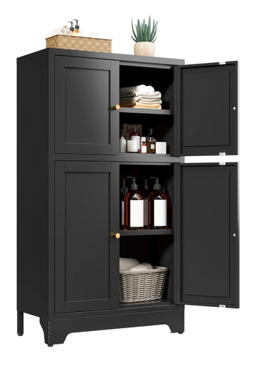 Black Metal Locker Cabinet with 4 Doors, Metal Sideboard Cabinet Coffee Bar Storage Accent Cabinets Living Room