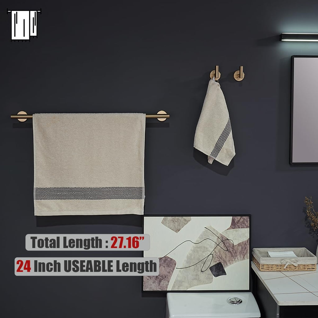 Bathroom Hardware Set Champagne Bronze, 5-Piece Bath Accessories Set Wall Mount Includes 24 in Towel Bar, 7 in Towel