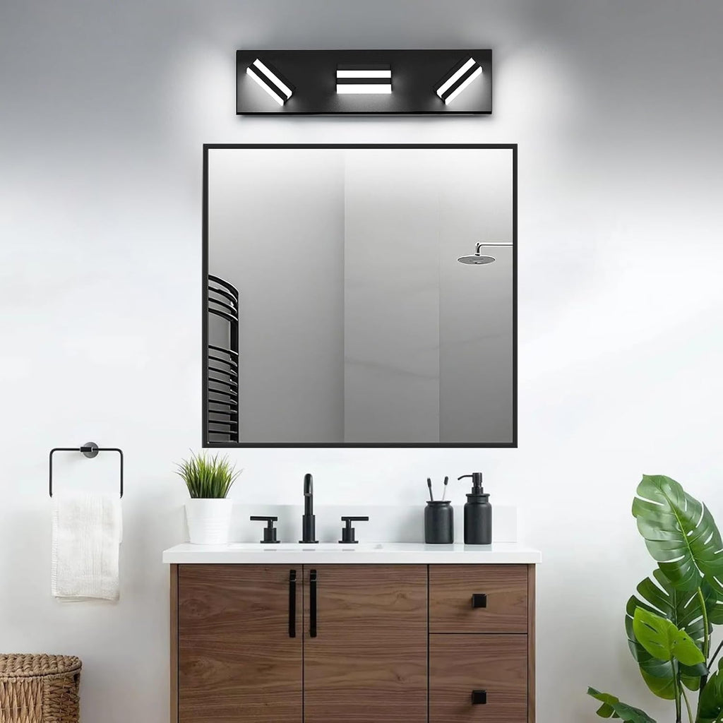 LED Modern Bathroom Lights Fixtures(3-Light,Dimmable,360°Rotate),Matte Black Acrylic Wall Lighting,Vanity Lights Over