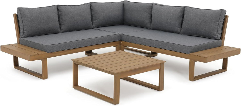 4-Piece Acacia Wood Outdoor Patio Furniture Set | Grey for Patio, Garden & Porch