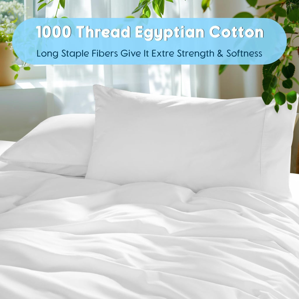 100% Egyptian Cotton Sheets Set - 1000 High Thread Count, Luxury 5-Star Hotel Sateen Bed Sheets, Soft, Breathable