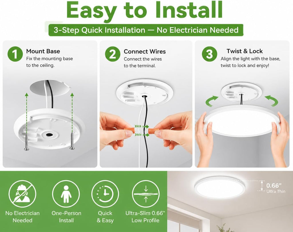 6Pack 12-Inch LED Flush Mount Ceiling Lights, 24W 3200Lumens 5 CCT Adjustable (3000K-6500K), Round Bright Light
