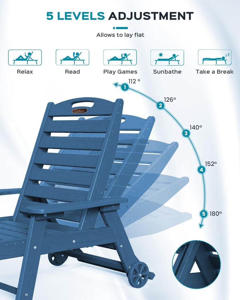 Oversized Outdoor Chaise Lounge Chair, HDPE Patio Chair with Wheels | Oversized outdoor HDPE chaise lounge with