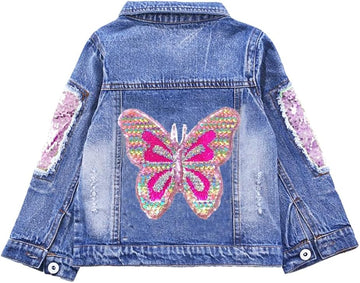 Little Big Girls Embroider Butterfly Denim Jacket