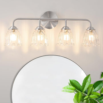 Vintage 4-Light Brushed Nickel Bathroom Light Fixtures, Elegant Bathroom Vanity Lights Over Mirror, Vanity Lighting
