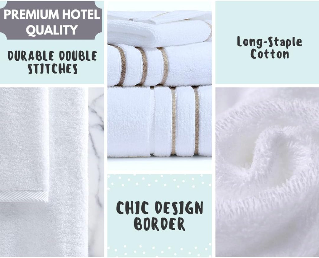 Bath Towels Set - Luxury 6-Piece Cotton Towels, Soft Absorbent & Quick Dry, 600 GSM Bath Towels Spa Quality