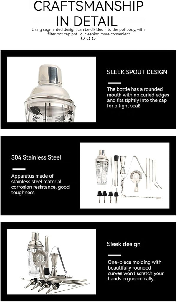 Shaker Set With Stand - Mixology Bartender Kit 25oz Professional Bar Tools Set Bar Accessories For Drink - Set of 16