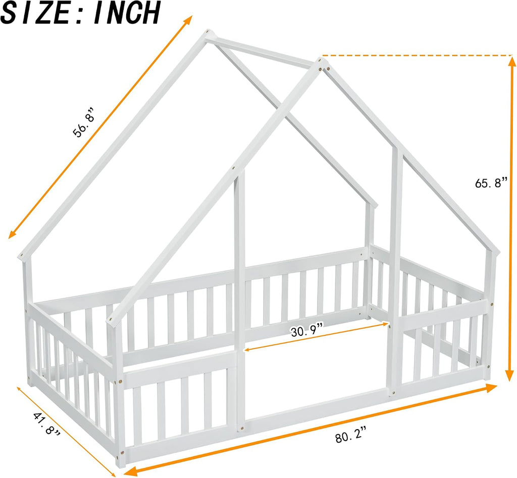 Twin Floor Bed for Kids, Girls, Boys, Wood House Bed Frame, House Floor Bed for Kids, Twin Size Montessori Floor Bed