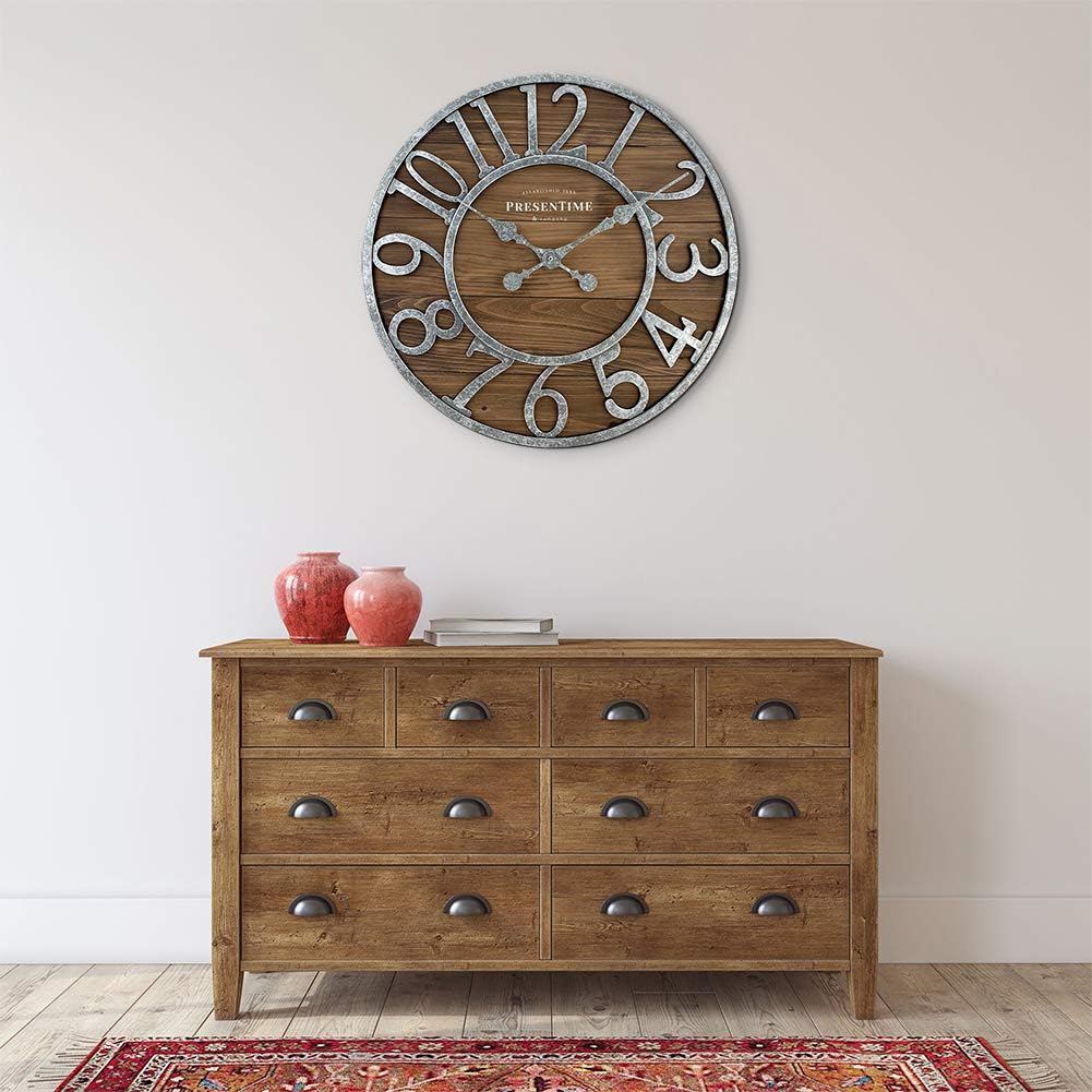 Presentime & Co Vintage Farmhouse Series, Galvanized Rustic Barnwood Clock, 19.5 inch