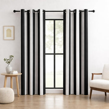 Black and White Vertical Stripe Blackout Curtains, Modern Minimalist Striped Drapes, 100% Light Blocking, Thermal