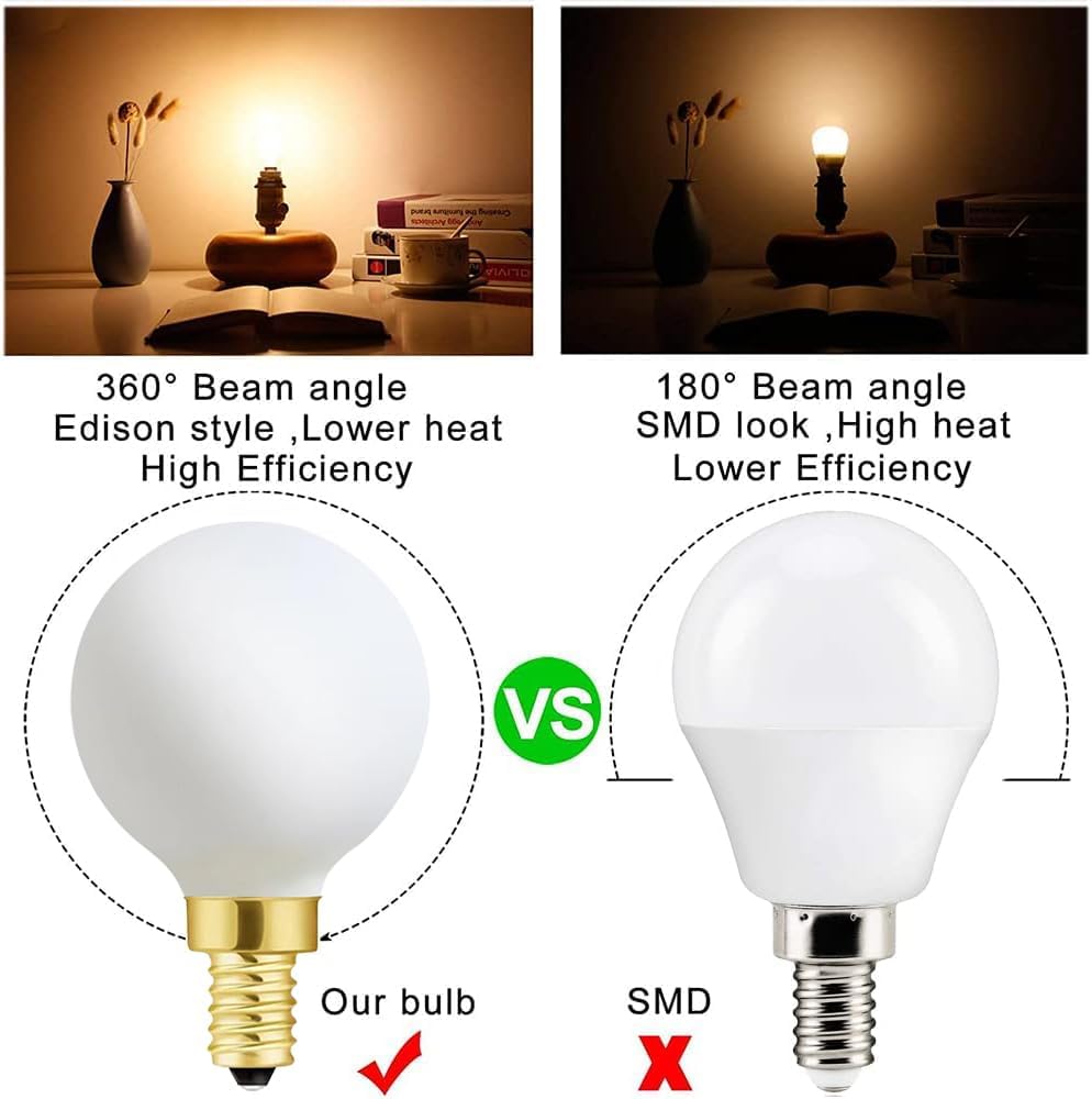 Frosted G16.5 globe light bulb,e12 Round Candelabra Bulb 60 watt,6W Chandelier Light Bulbs,Milky White Candelabra LED (6Pack)