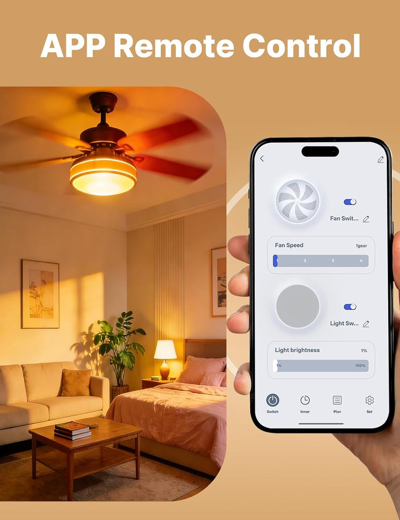 Star Ring Smart Ceiling Fan Control and Dimmer Light Switch, 2.4GHz WiFi Smart Switch, 4-Speed & 1-100% Dimmable