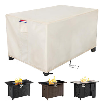 Fire Pit Cover Rectangular Waterproof 600D, 60 x 24 x 26 Inch Beige