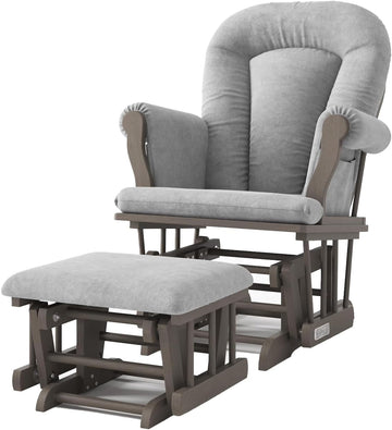 Cozy Glider Rocker and Ottoman Set, Smooth Quiet Gliding Motion, Padded Cushion with Convenient Storage Pockets