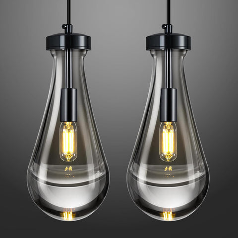 Raindrop Pendant Lights Kitchen Island Teardrop PlatingBlack Hanging Light Fixtures Clear Solid Glass Pendant Light Modern Chandeliers for Dining Room Porch Corridor Living Room(Black 2-Pack) A121-B0DL469FT2
