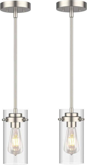 Pendant Light (2 Packs), Kitchen Ceiling Hanging Light, Adjustable Height, Kitchen Light Fixtures Brushed Nickel