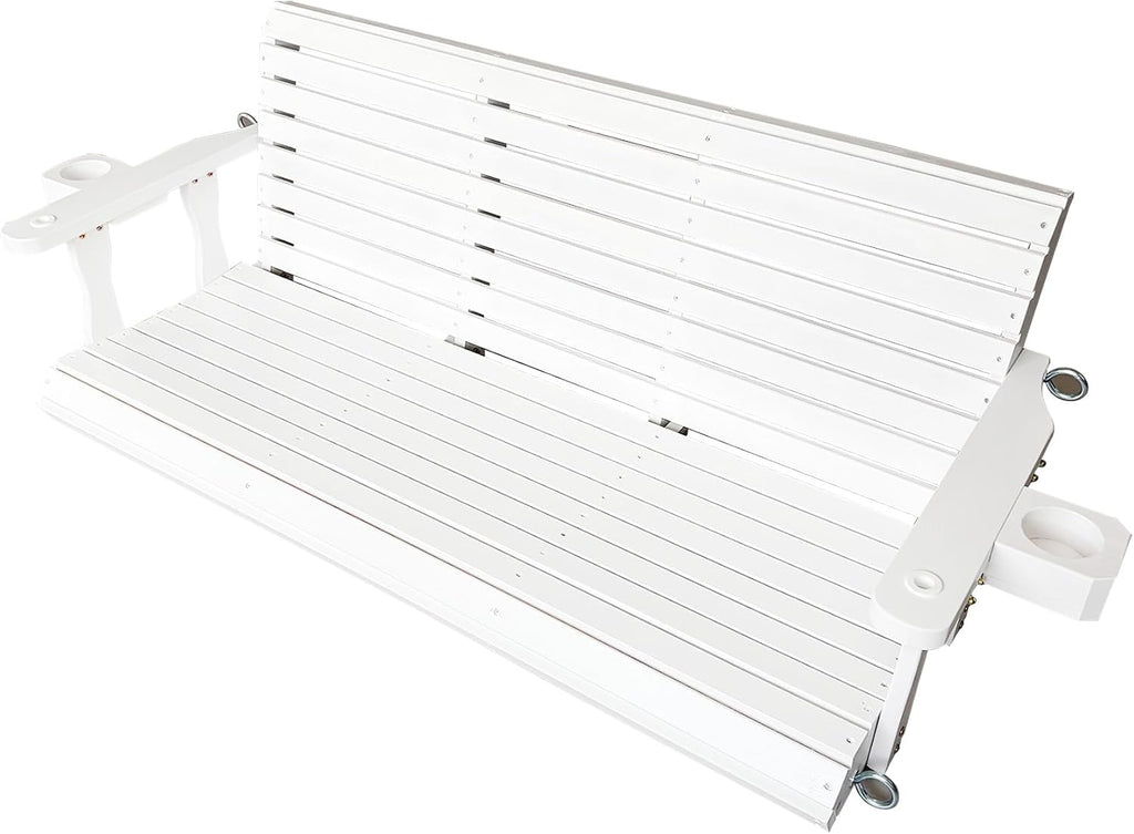 Wooden Porch Swing 3-Seater, High Backrest and Deep Seat, Bench Swing with Cupholders, Hanging Chains and 7mm