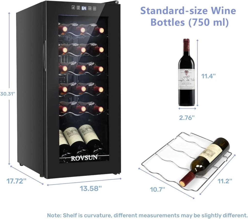 18 Bottle Wine Fridge, Freestanding Compressor Wine Cooler Refrigerator