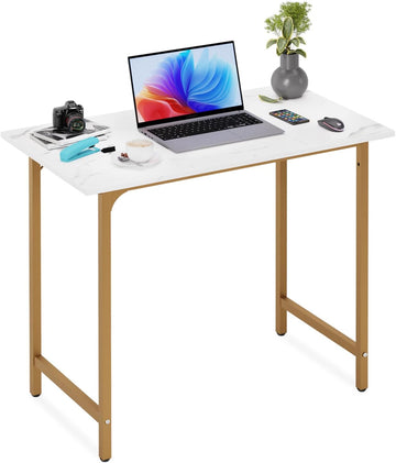 Computer Desk,Home Office Desk, Modern Simple Style Study Writing (Gold, 55 Inch)