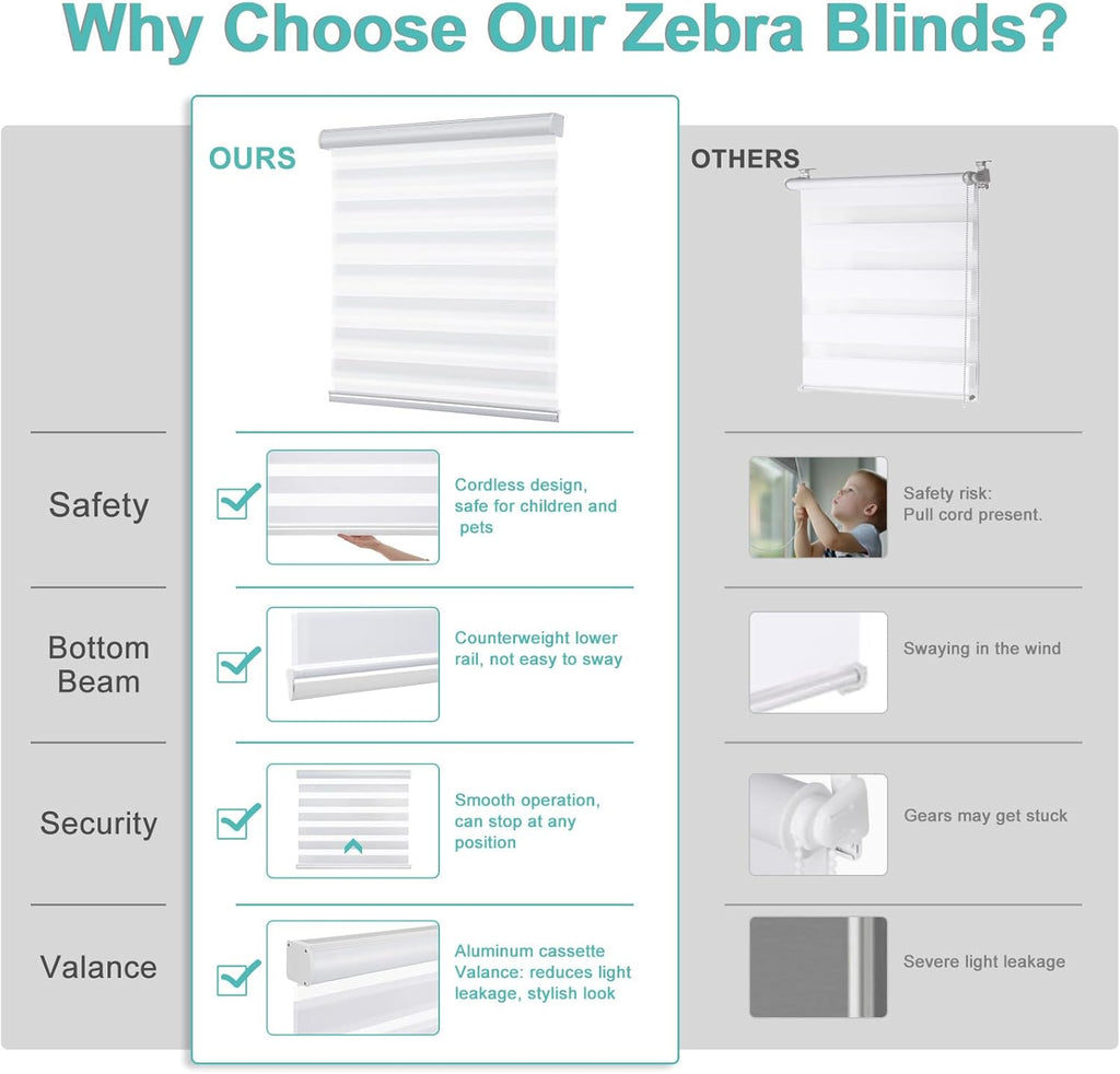 Cordless Zebra Blinds for Windows, Modern Dual Layer Zebra Blinds with Light Filtering & Privacy Control,Easy Install
