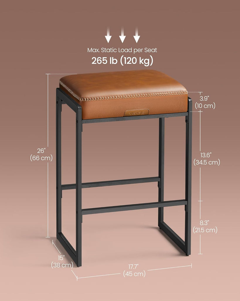 EKHO Collection - Bar Stools Set of 2, Counter Height Bar Stools, Synthetic Leather with Stitching, Mid-Century