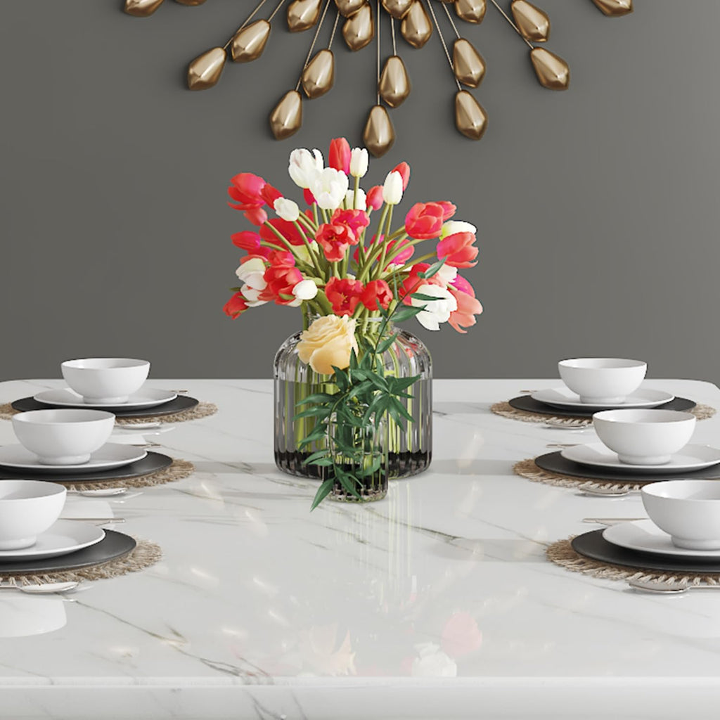 67 Inch Faux Marble Dining Table, White Rectangular Kitchen Dining Table, 1.8 Inch Thick Mid Century Modern Dining