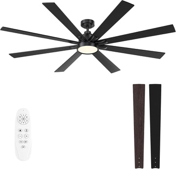 72" Ceiling Fan with LED Light and Remote - Black and Brown