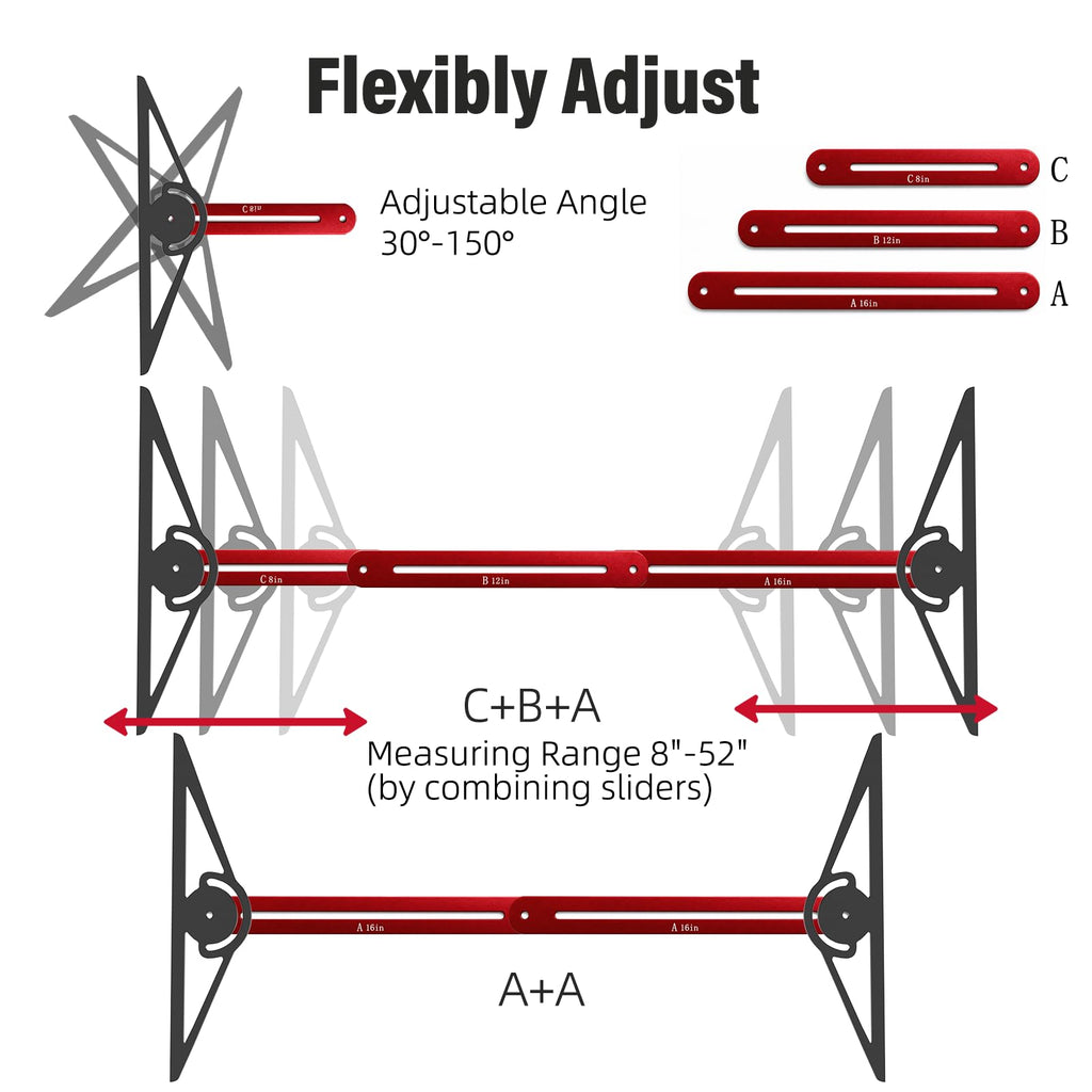 Stair Tread Template Tool, 8"-52" Jig Stair Gauge, Double-Ended Solid Nut Locking Stair Tread Jig, Aluminium Alloy