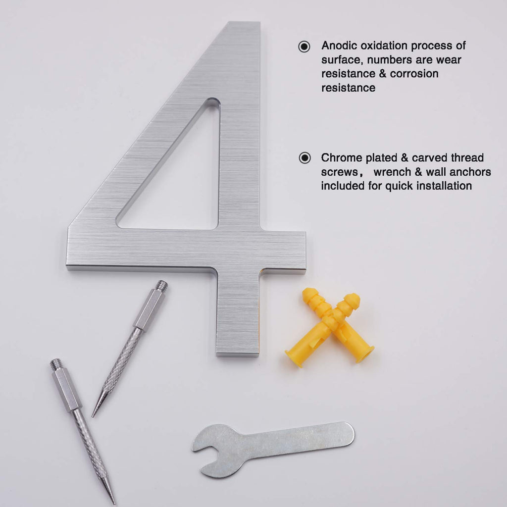 6 Inch Modern House Numbers- Premium Aluminum Floating Home Address Number with Exquisite Drawing Process, Silver
