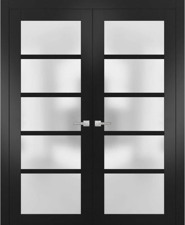 Quadro 4002 | Double Swing Interior French Doors with Glass with Frosted Glass, MDF, Hardware Includ