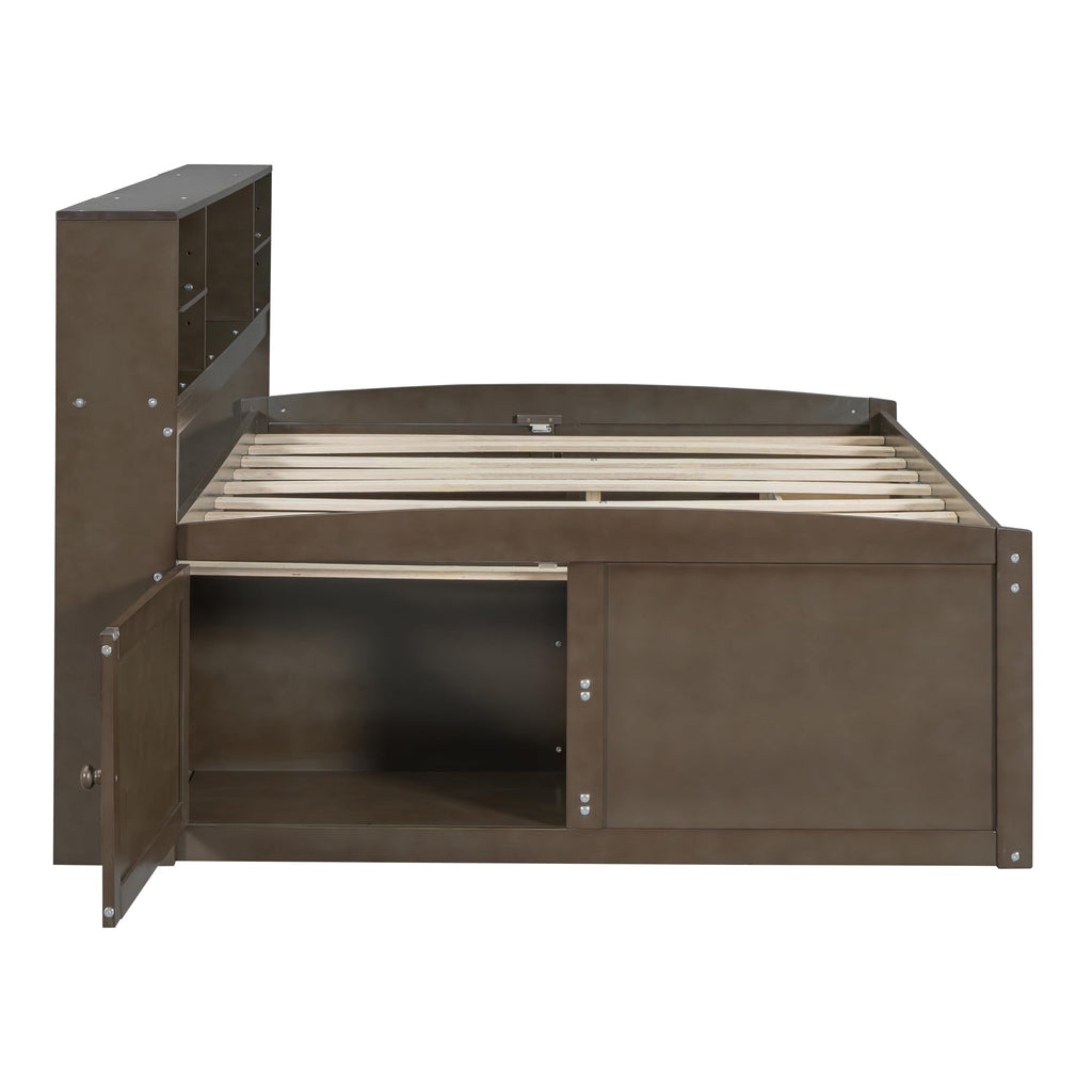 Full Size Solid Wood Daybed with Storage Drawers, Antique Brown