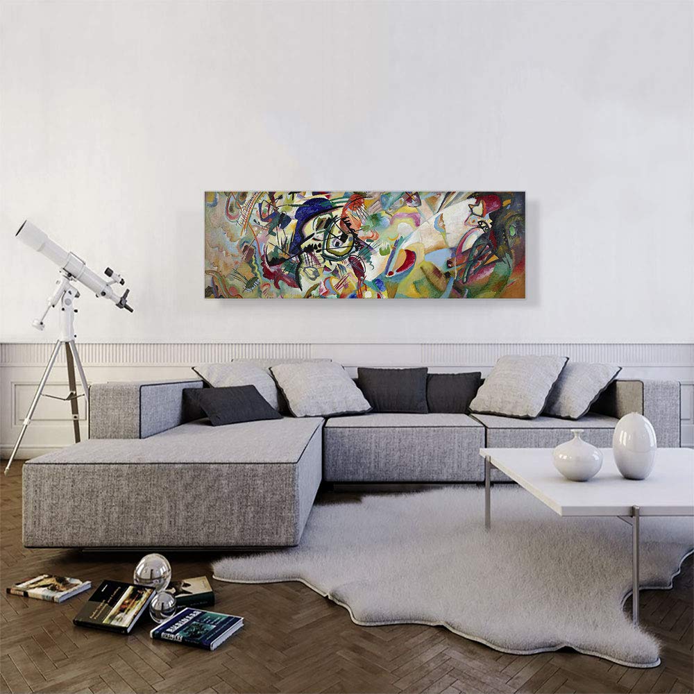 Composition VII 1913 Panoramic Canvas Art Print Stretched Framed Painting Picture Poster Giclee Wall Decor by Wassily