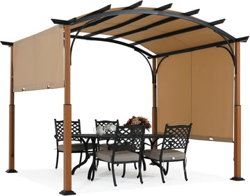 73.8" x 14" x 8" Outdoor Retractable Pergola with Sun Shade Canopy Patio Metal Garden Pergola,Beige