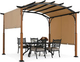 73.8" x 14" x 8" Outdoor Retractable Pergola with Sun Shade Canopy Patio Metal Garden Pergola,Beige