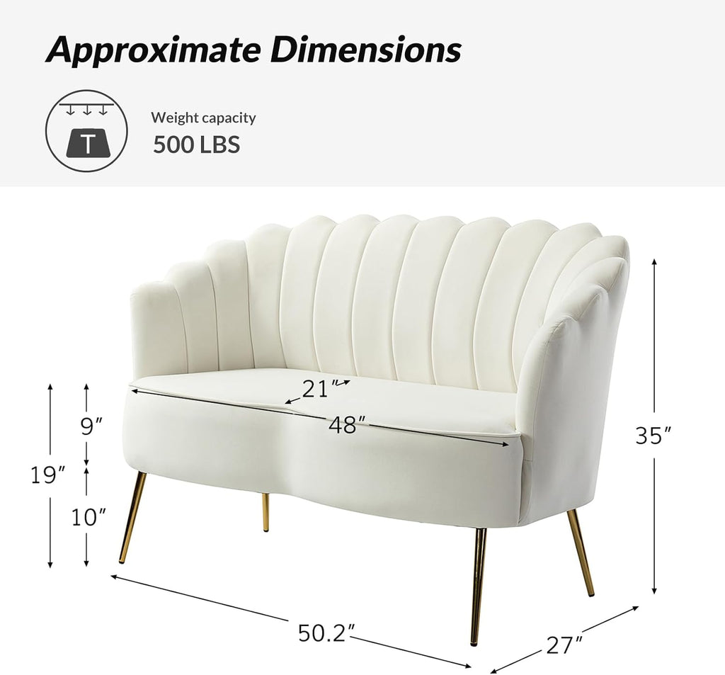 Velvet Loveseat Sofa with Gold Metal Legs and Flower-Shaped Back - Modern 2-Seater Accent Couch