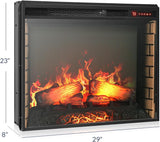 28 Inch Electric Fireplace Heater, 1500W 5000 BTU Indoor Space Heater with Timer, Realistic Log Flame and Crackling Sound for TV Stand or Mantel Use