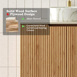 30-Inch Bathroom Vanity with Sink, Freestanding Modern Cabinet with Ceramic Basin, Soft-Closing Double Doors, Travertine-Pattern Sintered Stone Countertop, Natural Wood Finish