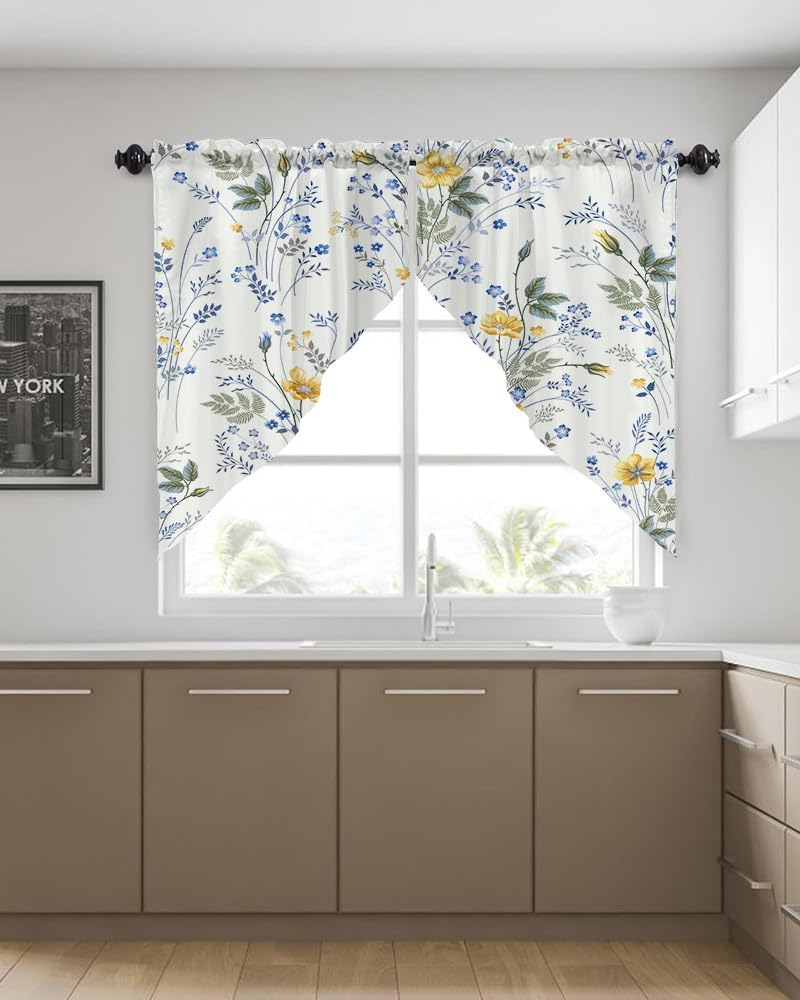 Swag Valances Curtains Floral Leaves Rod Pocket Window Curtains Decor - 2 Panels