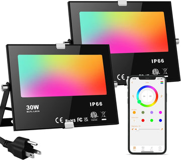 LED Flood Lights RGB Color Changing 300W Equivalent Outdoor, 30W Bluetooth Smart RGB Floodlight APP Control, IP66