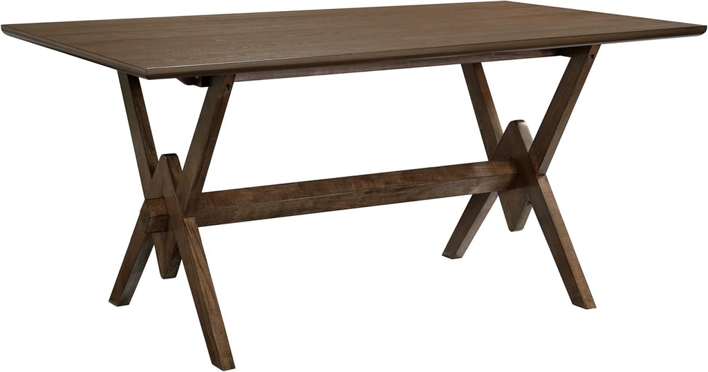 Farmhouse Dining Table for 6, 63 Inch Rectangular Wooden Kitchen Table with Double V Base, Rustic Dining Table with