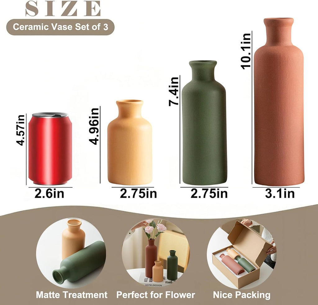 Modern Ceramic Vase Set of 3, Neutral Colors, Decorative Bottles