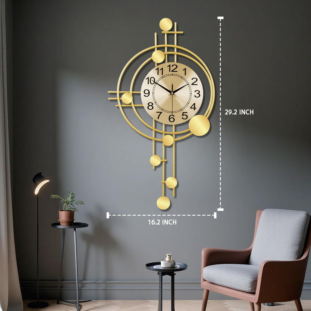 Wall Clock with Pendulum, Silent Non-Ticking Quality Quartz Battery Operated, Round Analog Large Wall Clock Kitchen