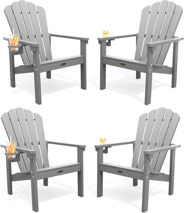 Stackable Adirondack Chair Set of 4, Fire Pit Chairs Set of 4 | All-weather HDPE, with Cup Holder, Plastic Outdoor