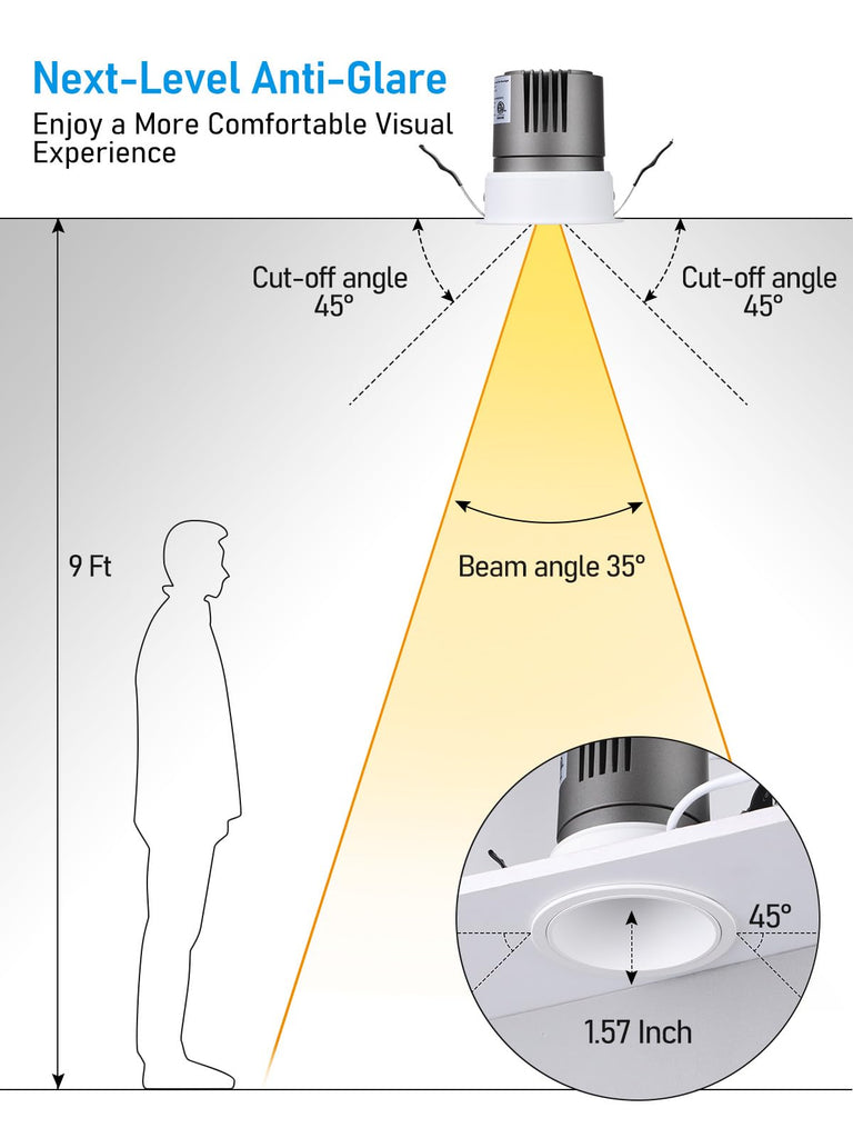 3 Inch 5CCT Zero Glare LED Recessed Lights with J-Box