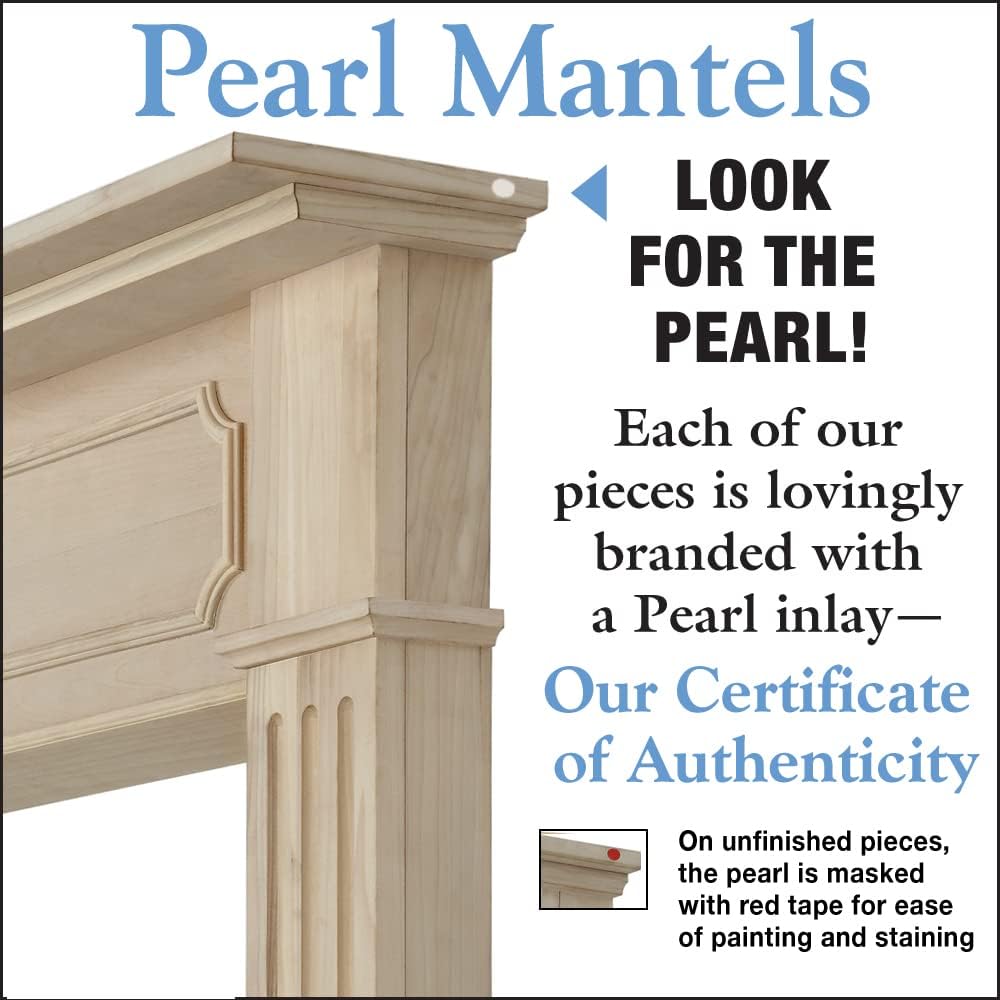 Easy Slim Profiled Transitional Styled Wood Mantel Surround, 50" W 42" H, Unfinished