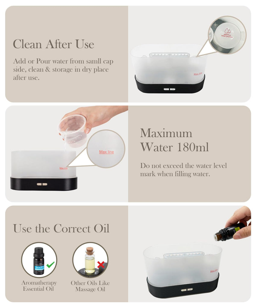 Essential Oil Diffuser, Humidifier with 7 Colors Flame Light, 180ml Air Humidifiers, Gifts - Portable, Auto-Off