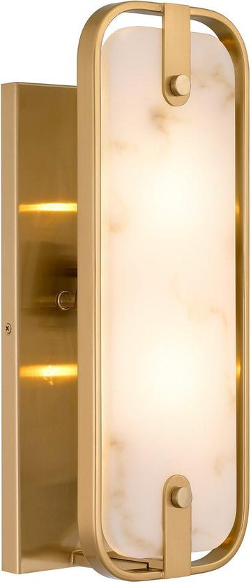 Casia 16" Modern Gold Faux Alabaster Wall Sconce, Gold Wall Light with Honed Resin Shade in Alabaster Finish