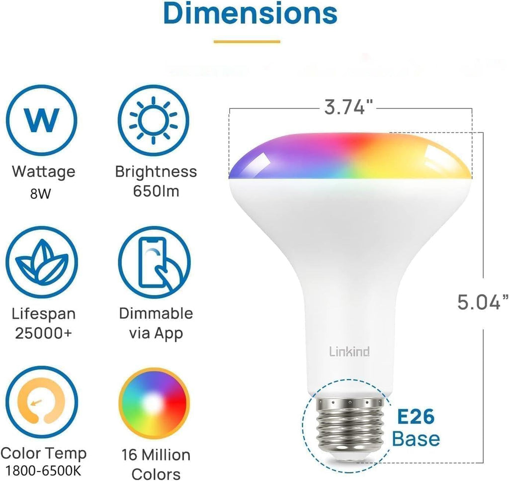 BR30 Smart Light Bulbs, WiFi Flood Light Bulbs Compatible with Alexa & Google Home, RGBTW Color Changing Light Bulb