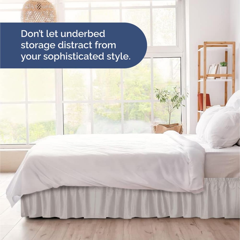 Wrap Around Dust Ruffle Bed Skirt - (Twin, Black) Beds with 18" - Drop Elastic Strap - 100% Cotton 600 Thread Count